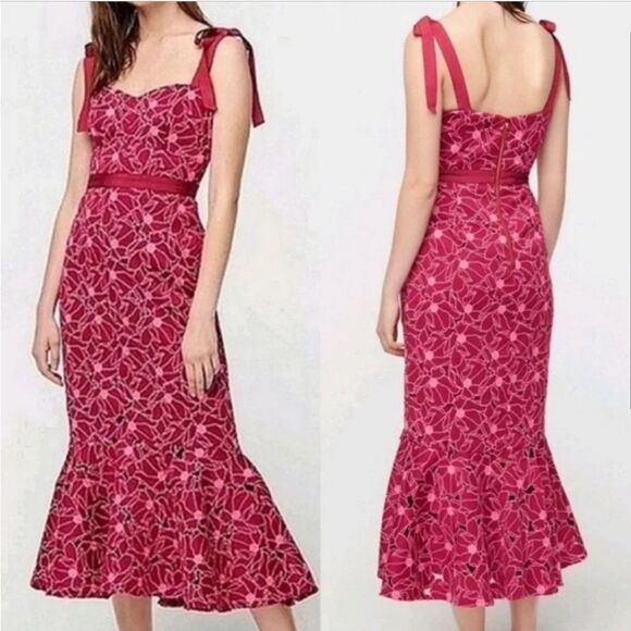 J. Crew Eyelet Midi Dress With Flounce Hem Red 6 - Picture 1 of 14